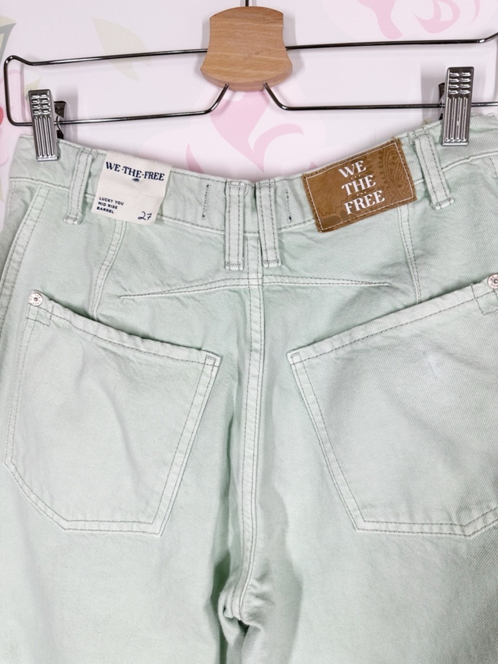NEW Free People We The Free Pistachio Mint Green Lucky You Barrel Jeans 27 - Picture 8 of 11
